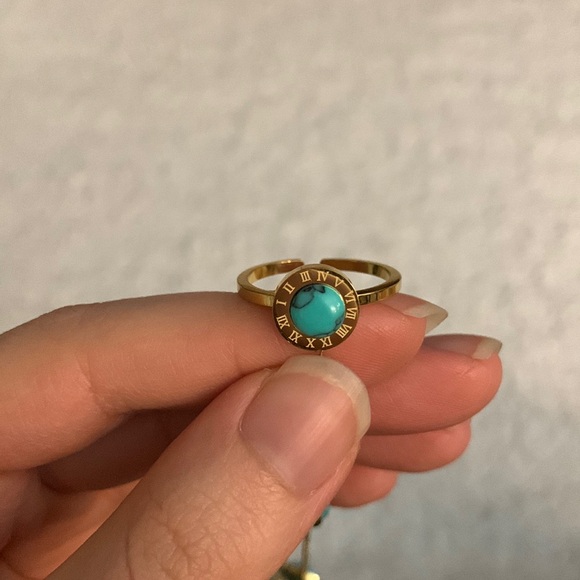 Turquoise and Gold Roman Numeral Hand Chain - Picture 12 of 17